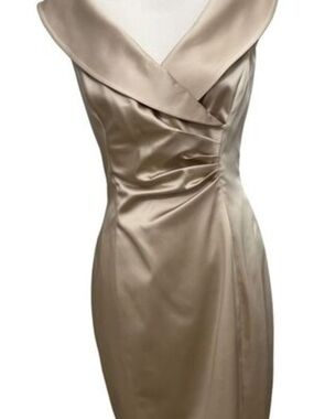 SOLD Kay Unger New York Champagne Gold Satin Cocktail Dress Shealtn Size 6